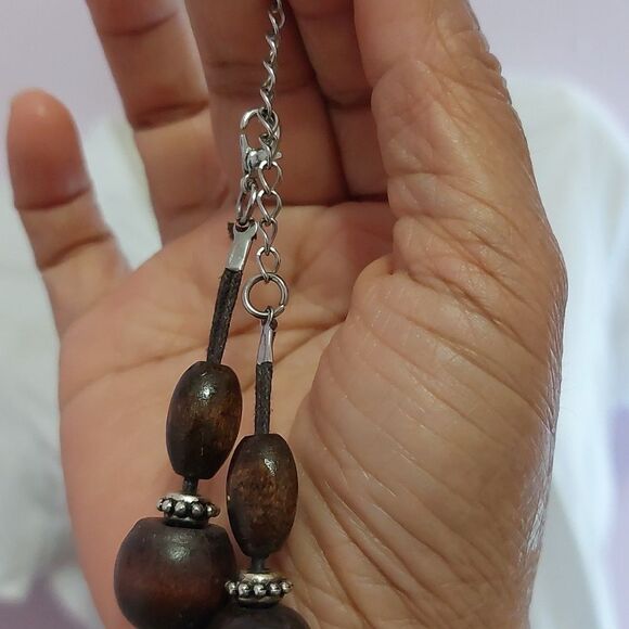 Dark Brown Polished Wood Bead Statement Necklace - Picture 5 of 6